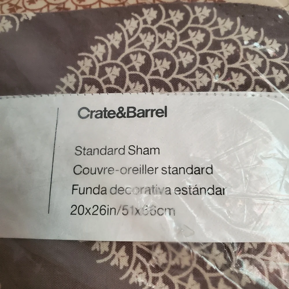 NWT Crate&Barrel Brown and Cream Standard Pillow Sham